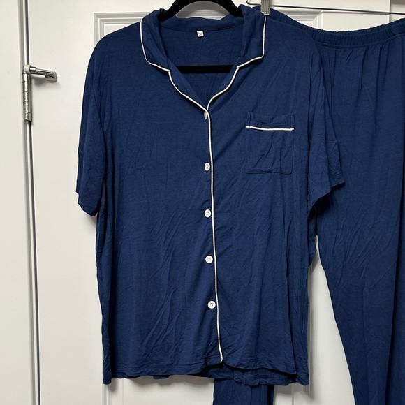 Navy Blue 3 Piece Pajama Set with White Trim - Picture 2 of 6